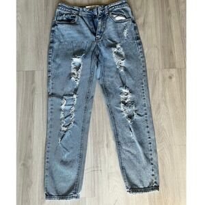 TINSEL TOWN Distressed Ripped Blue Denim Mom Jeans Women's Size 5